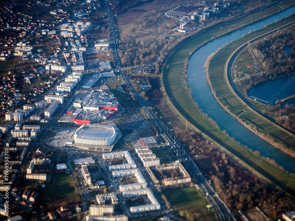 Fototapeta premium cloud airplane aerial sky arena zagreb