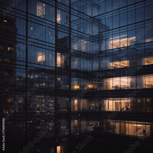 3d illustration of modern office building. Skyscrapers at night,Generative AI