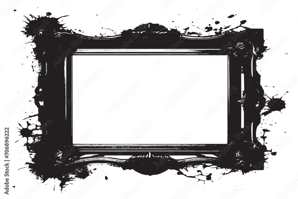 black traced horror grunge frame on white background, vector ...