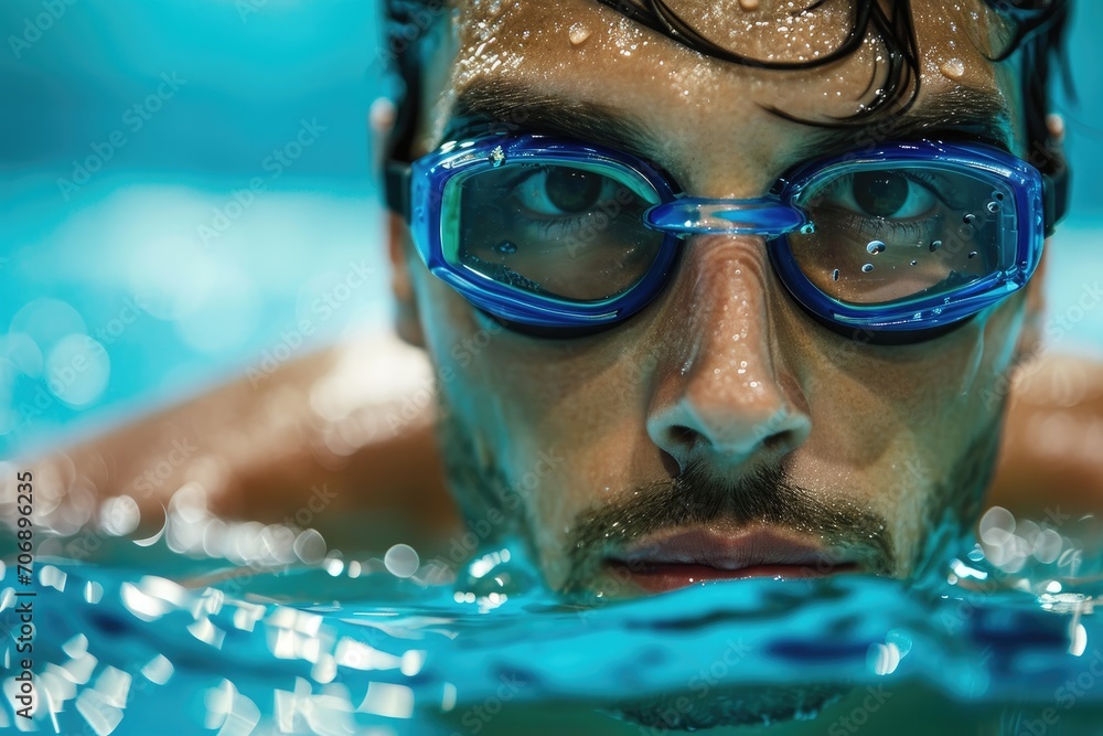 Athletic male swimmer in a competitive pose