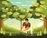 Man Planting Trees Illustration