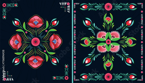 A set of floral borders with a border of flowers Colorful Rickshaw painting