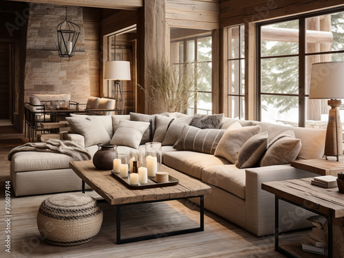 Stylish and cozy living area with a mix of modern and rustic elements