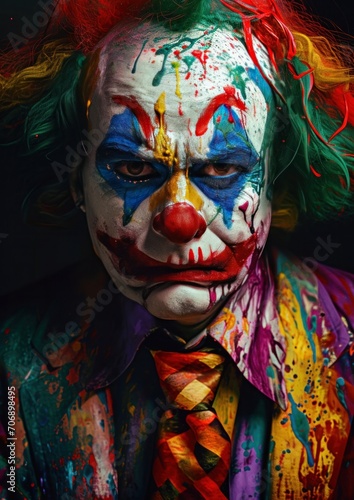 colorful clown with colorful paint  makeup and a tie 