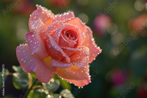 Dew-kissed rose in the early morning light