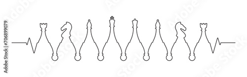 Vector medical pulse back line with chess pieces symbols image. Isolated on white background.