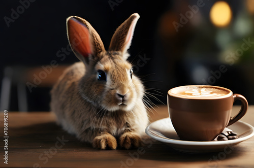 rabbit with a cup of coffee