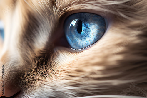 Macro close up of blue cat eye of Ragdoll cat photo