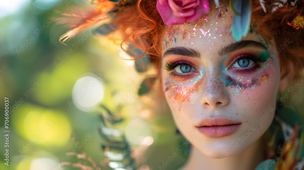 A talented face painter, natural sunlight pouring in, dressed in a creative artist's outfit