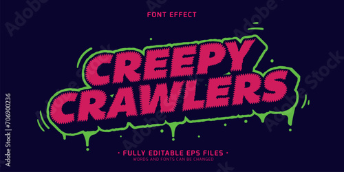 editable vector vintage neon color horror movie title style font effect