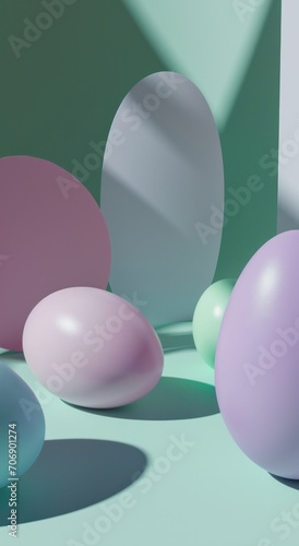 pink  blue and green eggs on a green background