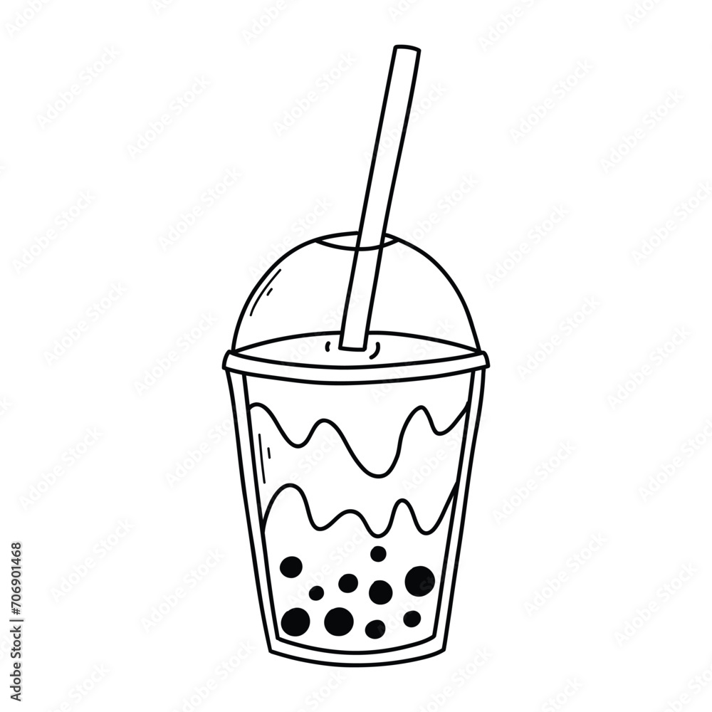 Bubble tea isolated on a white background in doodle style. Vector illustration of smoothie or bubble tea. Bubble tea isolated on a white background in doodle style. Vector illustration of smoothie or bubble tea.