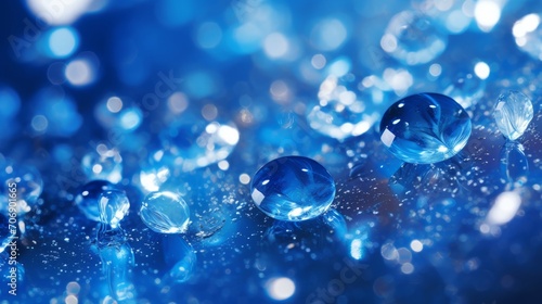 abstract blue background with water drops and bokeh defocused lights Generative AI