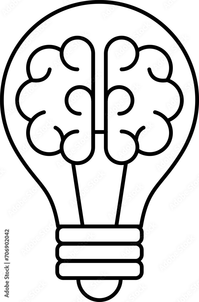 Creative idea icon. Brain and light bulb thin light icon, sign or logo, vector illustration. Creative idea icon. Brain and light bulb thin light icon, sign or logo, vector illustration.
