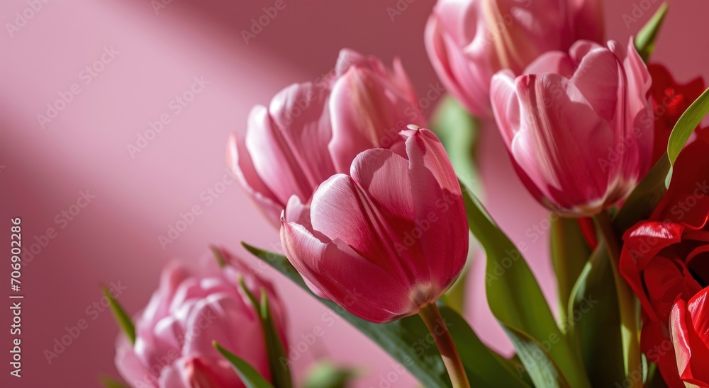 pink tulips next to a pink background pink tulips next to a pink background