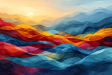 Colorful Geometric Repetitive, A Colorful Waves In A Landscape