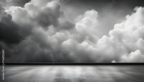 Dramatic Black and White Sky Clouds Empty Concrete Floor
