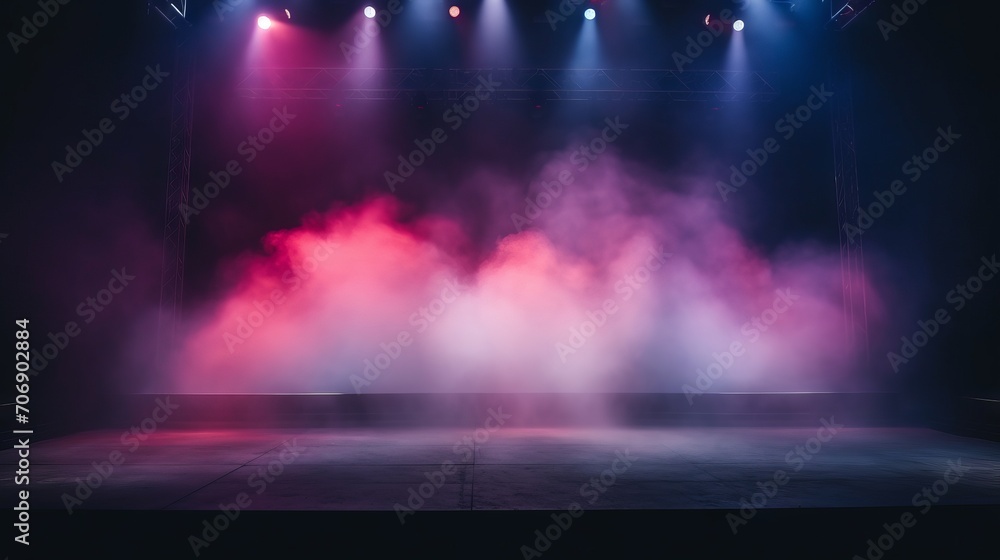 Stage Spotlight with smoke and spotlights, Stage Spotlight with Spotlights, Stage Background Generative AI