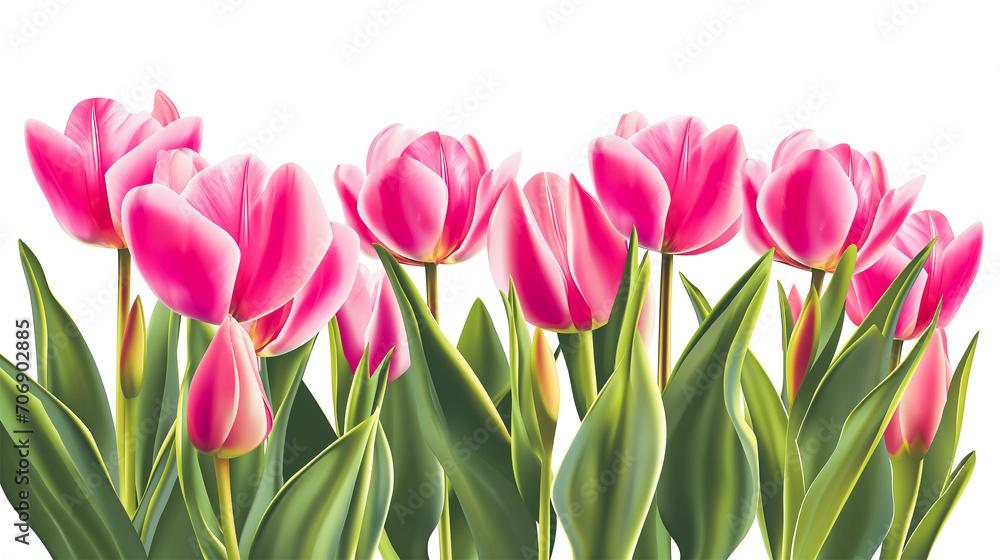 Fototapeta premium Vibrant Pink Tulip Border Isolation