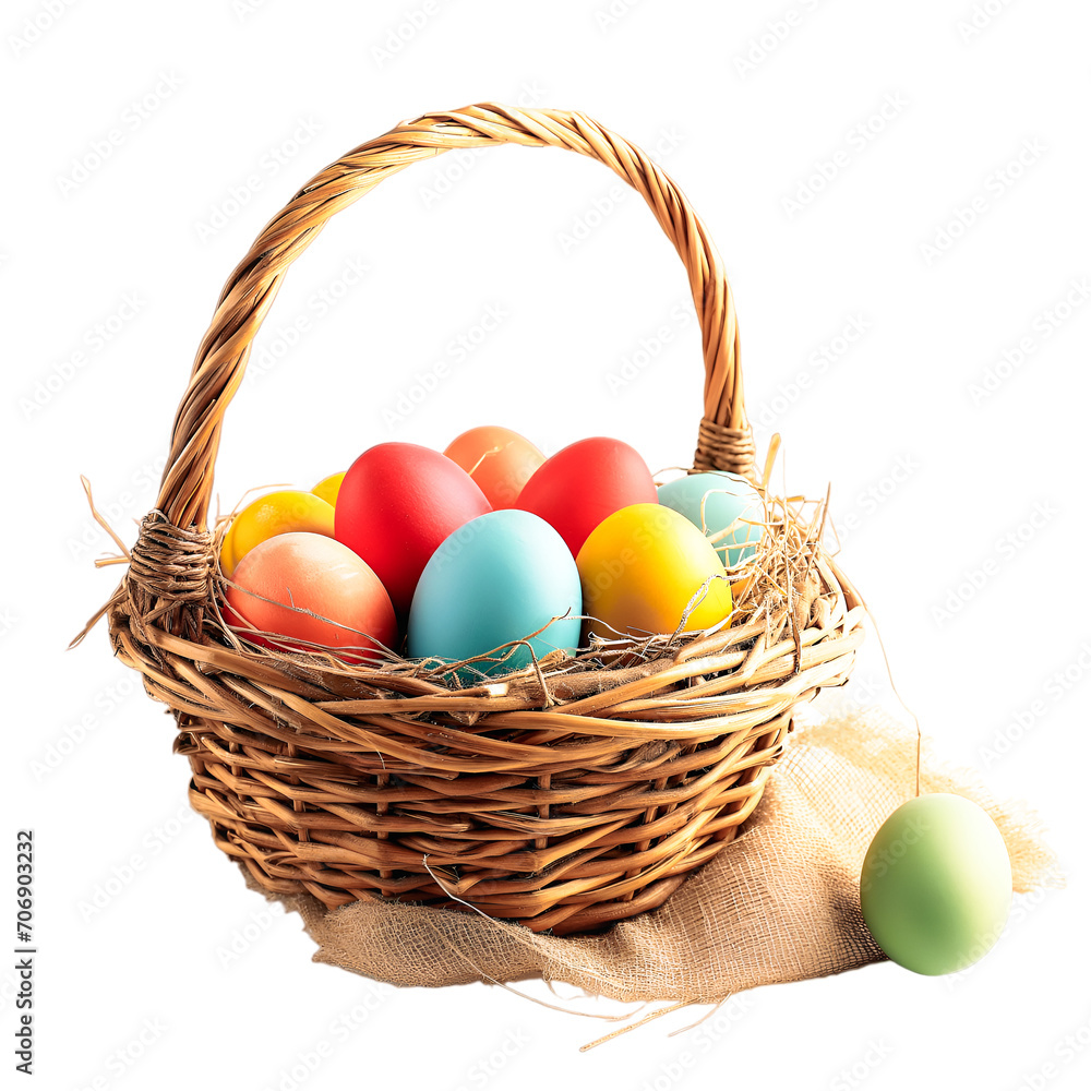 Traditional Easter Egg Basket in Wicker Isolated Traditional Easter Egg Basket in Wicker Isolated