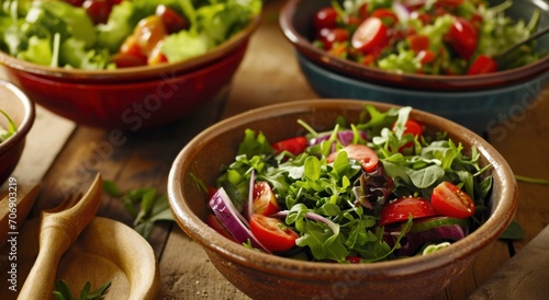 several bowls of salads on a table