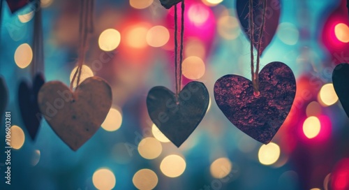 small pictures of hearts hanging on the strings