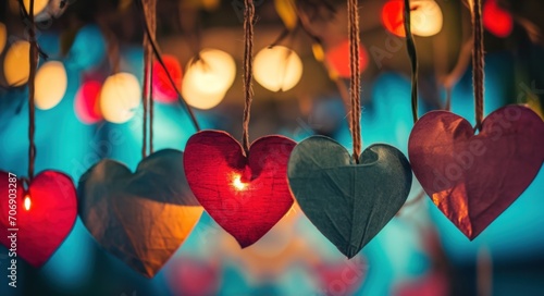 small pictures of hearts hanging on the strings