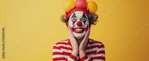 happy clown on yellow background
