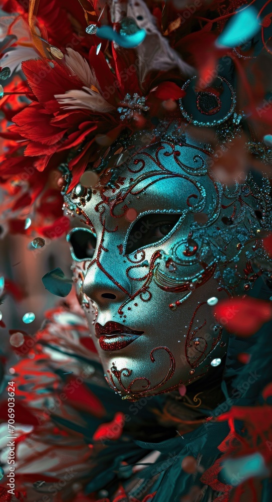 carnival, celebration confetti and masks,