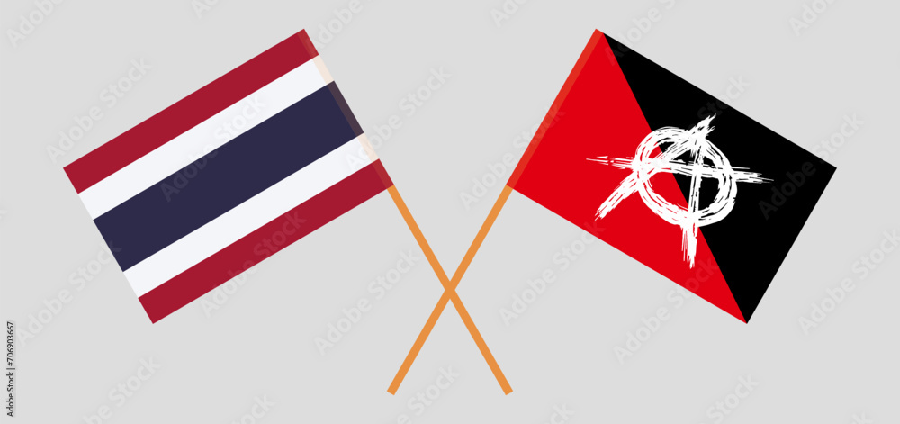 Crossed flags of Thailand and anarchy. Official colors. Correct proportion