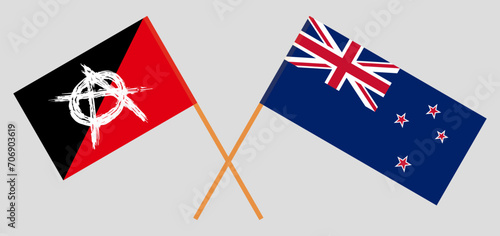 Crossed flags of anarchy and New Zealand. Official colors. Correct proportion