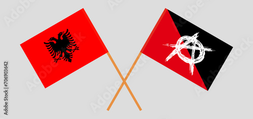 Crossed flags of Albania and anarchy. Official colors. Correct proportion
