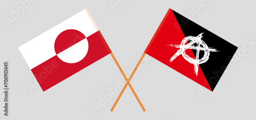 Crossed flags of Greenland and anarchy. Official colors. Correct proportion