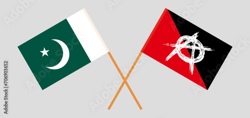 Crossed flags of Pakistan and anarchy. Official colors. Correct proportion