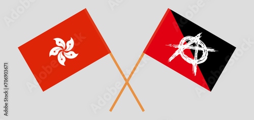 Crossed flags of Hong Kong and anarchy. Official colors. Correct proportion