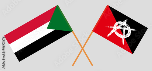 Crossed flags of the Sudan and anarchy. Official colors. Correct proportion