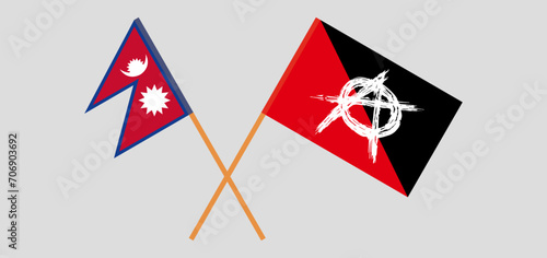 Crossed flags of Nepal and anarchy. Official colors. Correct proportion