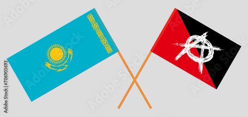 Crossed flags of Kazakhstan and anarchy. Official colors. Correct proportion