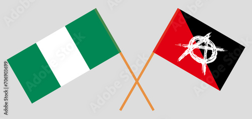 Crossed flags of Nigeria and anarchy. Official colors. Correct proportion