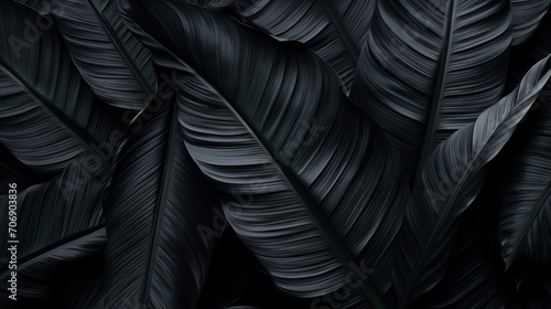 Realistic Detailed 3d Black Banana Leaf Seamless Pattern. Generative AI