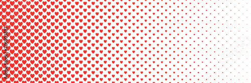 horizontal red halftone of heart shape design for pattern and valentine's day background.