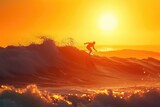 Lone surfer riding a wave at dawn