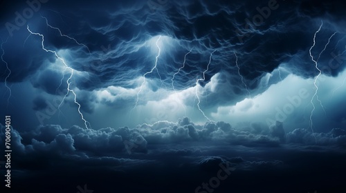 Dark stormy sky with lightning and clouds. 3D illustration. Generative AI