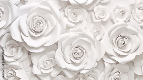 Seamless background with white roses. illustration. EPS 10 Generative AI