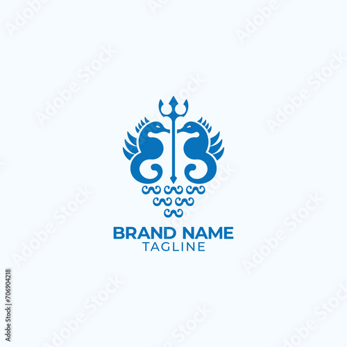modern Seahorse with trident logo vector