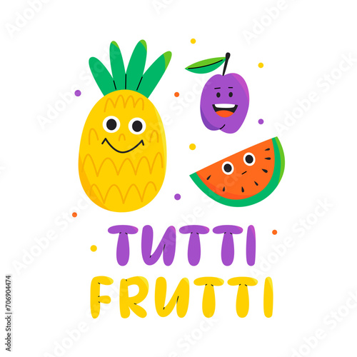 Cute fruits cartoon illustration