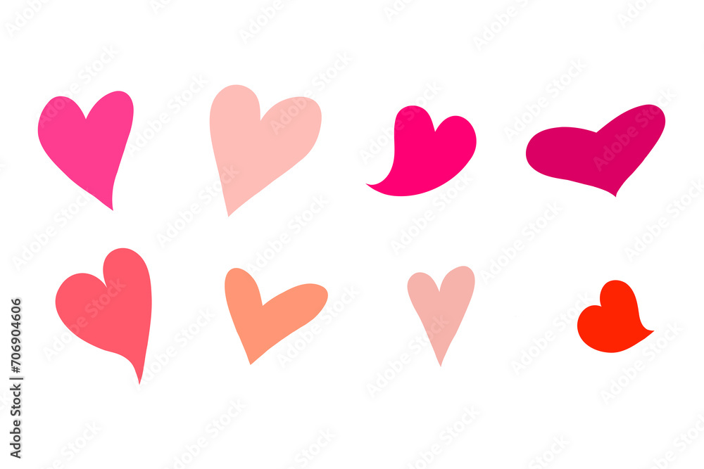 Hand drawn heart. Set of different heart. Doodle hand drawn hearts. Valentine's Day set. Vector illustration isolated on white background.