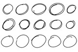 Highlight oval marker frames line. Hand drawn scribble circle sketch set. Doodle ovals and ellipses line template. Vector illustration oval isolated on white background.