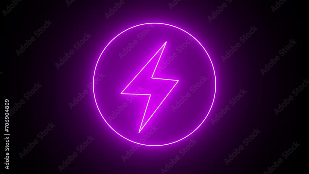 Glowing neon purple color battery charging power symbol . Lightning bolt sign in the circle. Glowing neon and vector illustration Glowing neon purple color battery charging power symbol . Lightning bolt sign in the circle. Glowing neon and vector illustration