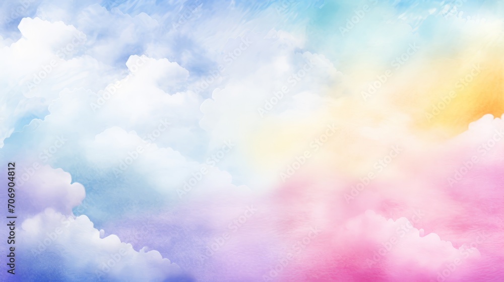 Watercolor sky background with clouds in pastel colors. illustration. Generative AI